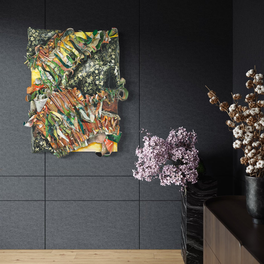 The artwork, Crafty Collaboration 2, by Christina Massey, displayed in a room.