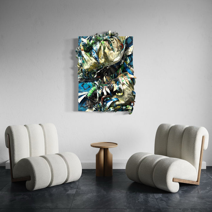 The artwork, Crafty Collaboration 3, by Christina Massey, displayed in a room.