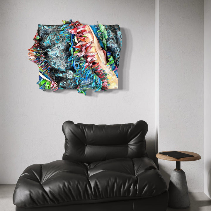 The artwork, Crafty Collaboration 5, by Christina Massey, displayed in a room.