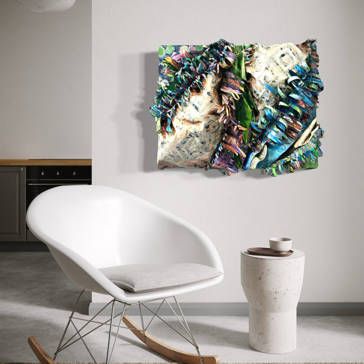The artwork, Crafty Collaboration 6, by Christina Massey, displayed in a room.