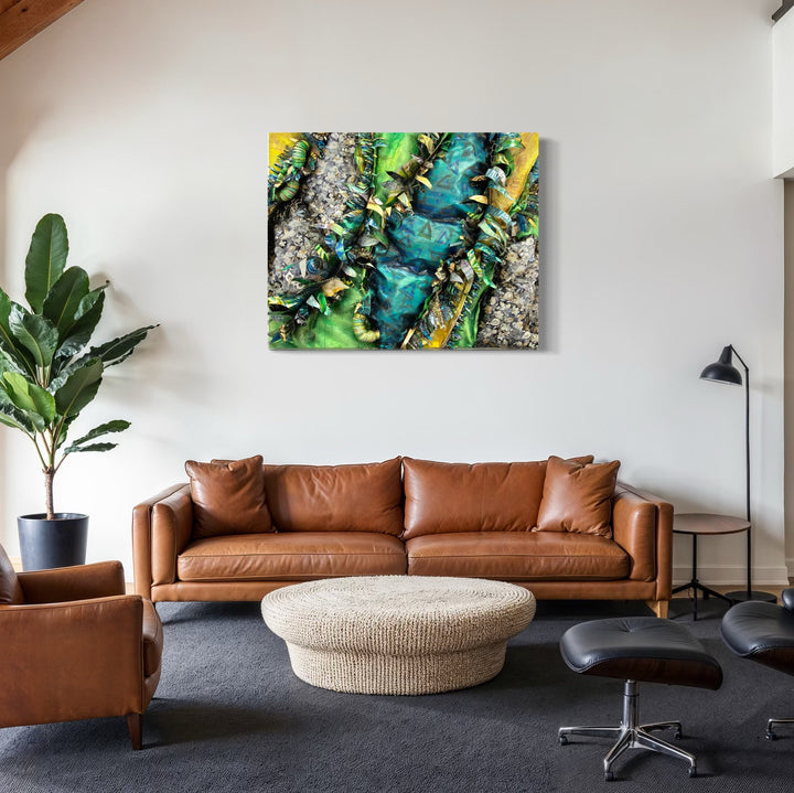 The artwork, Crafty Collaboration 8, by Christina Massey, displayed in a room.