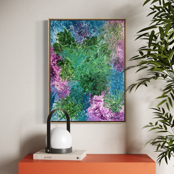 The artwork, Craving Inner Peace, by Hillary Hany, displayed in a room.