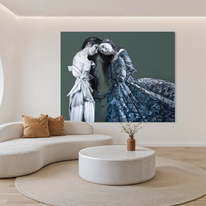 The artwork, DO NOT MAKE ME BLUE, by Lisyanet Rodriguez, displayed in a room.