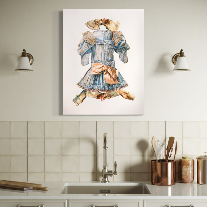 The artwork, DRESSED UP, by Lisyanet Rodriguez, displayed in a room.