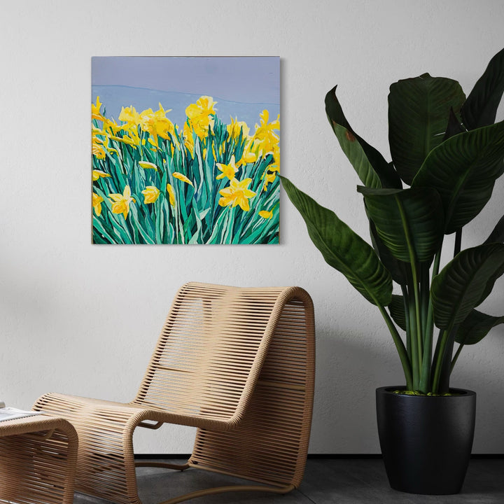 The artwork, Daffodils, by Lisa Warren, displayed in a room.