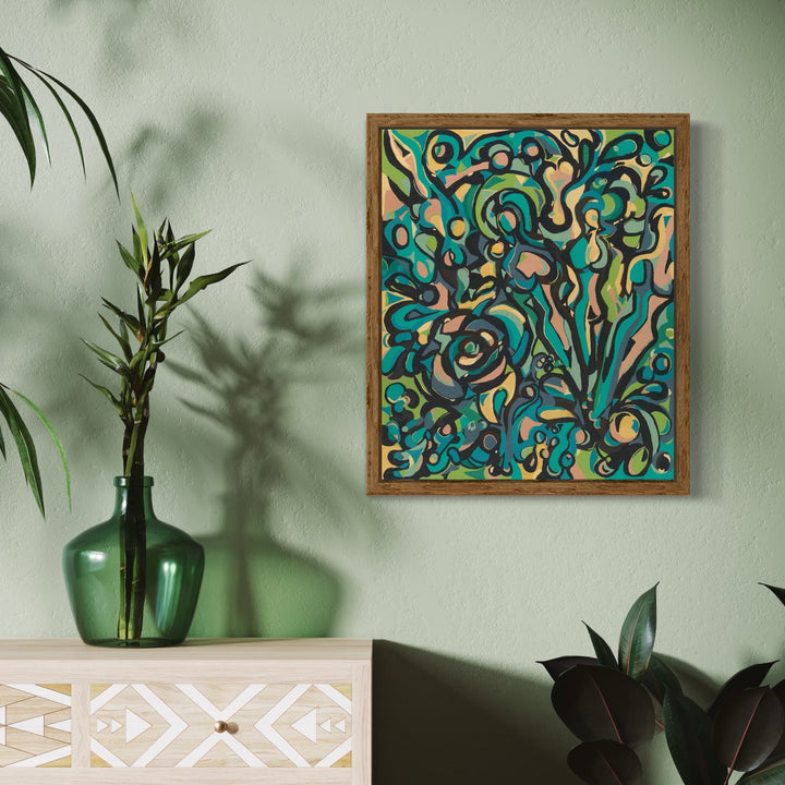 The artwork, Deco Figures, by Kaitlin Andrews, displayed in a room.