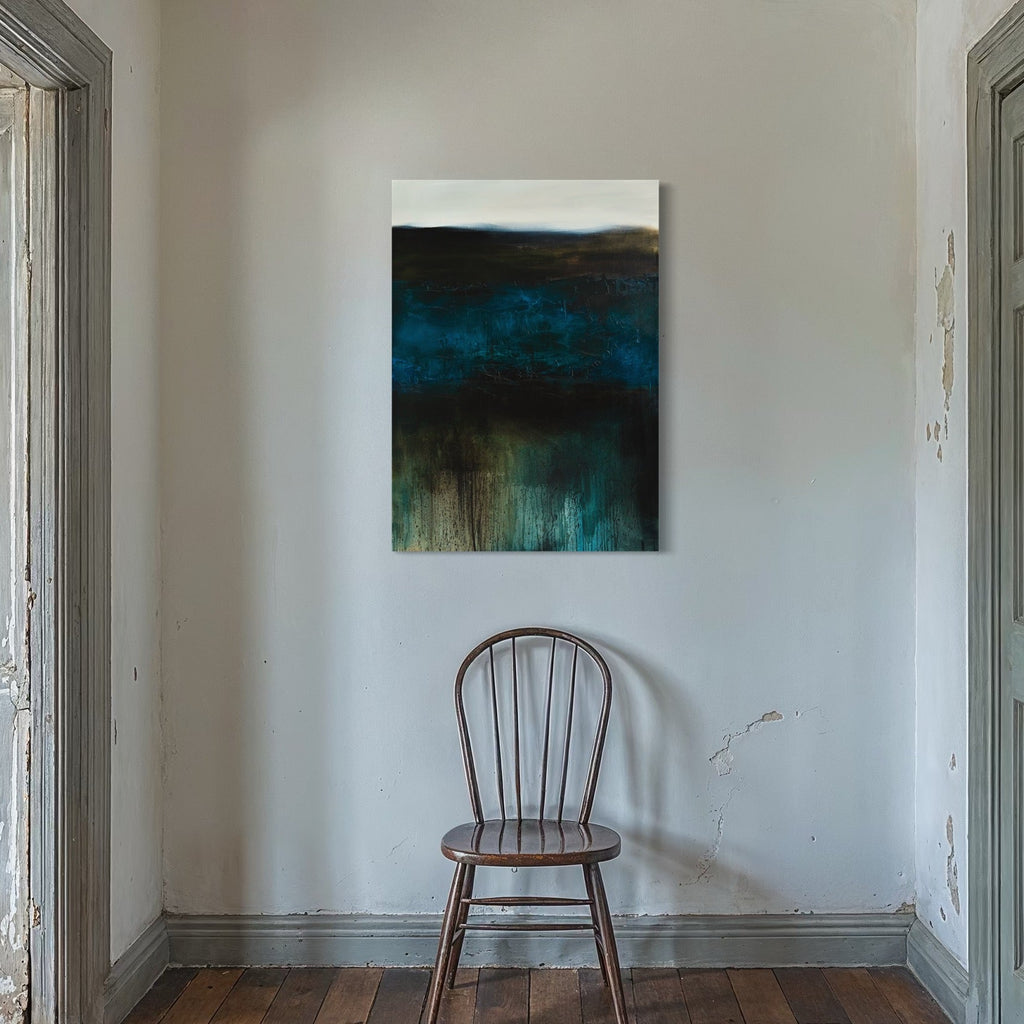 The artwork, Deep Blue, by Xanthippe Tsalimi, displayed in a room.