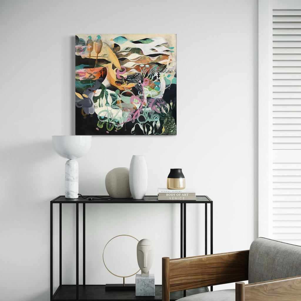 The artwork, Deep Ornament, by David Louis Cintron, displayed in a room.