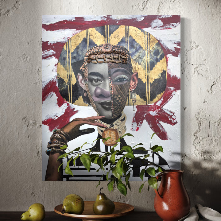 The artwork, Deserving of Reverence, by Mona Dworkin, displayed in a room.
