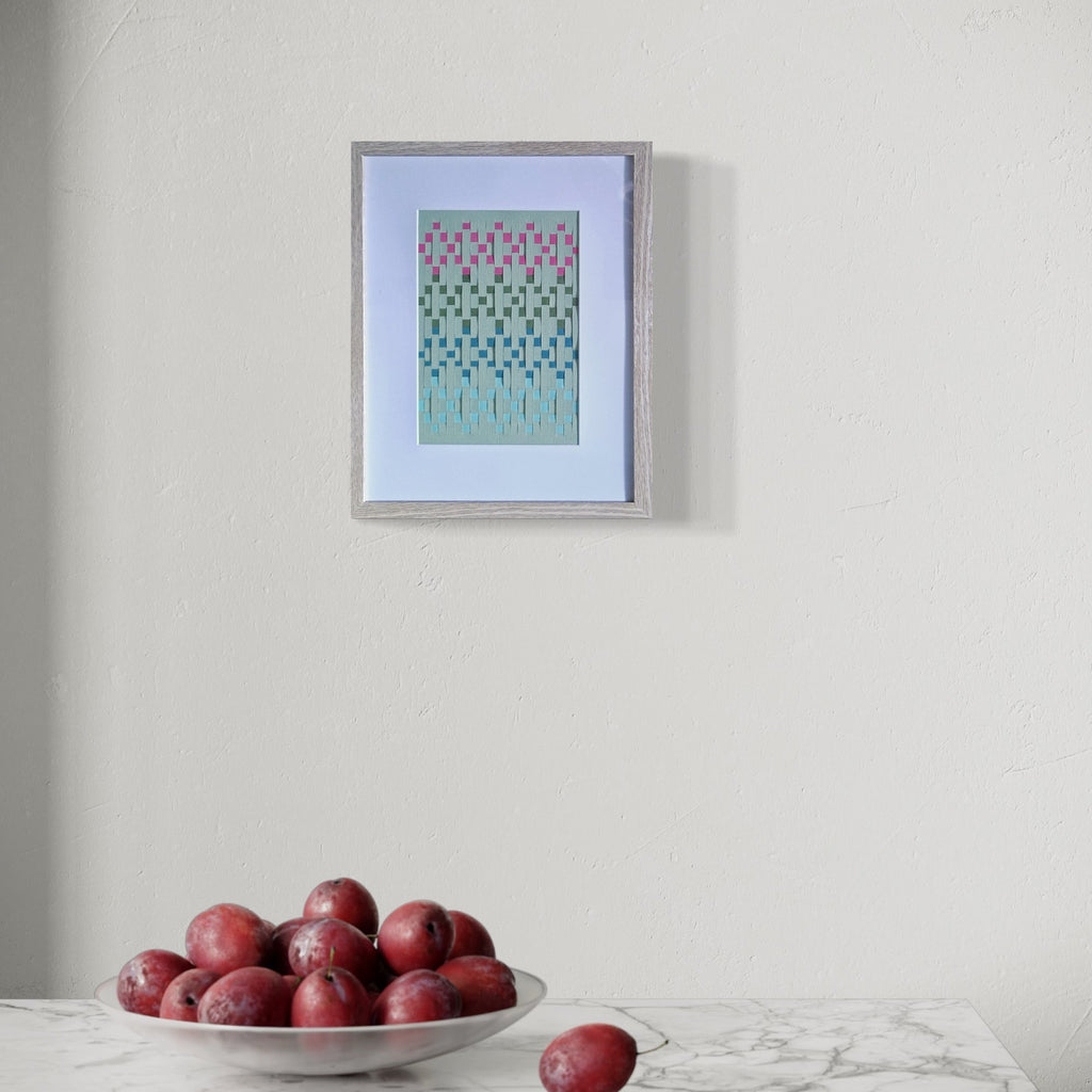 The artwork, Diamond Weave, by Johanna Ryan, displayed in a room.
