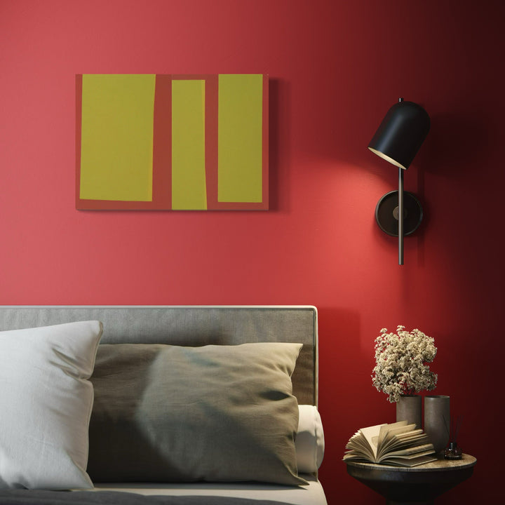 The artwork, Diptych Gravitas, by Shyun Song, displayed in a room.
