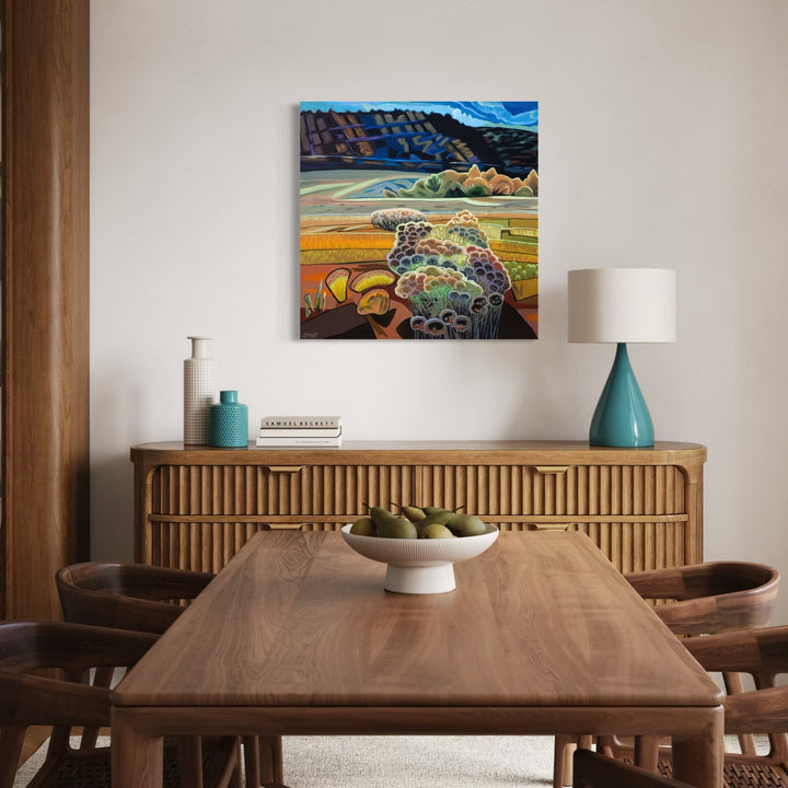 The artwork, Dixon Meadow #2, by Gina Blickenstaff, displayed in a room.