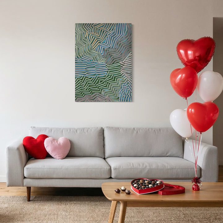 The artwork, Drifting Away, by Elyce Abrams, displayed in a room.