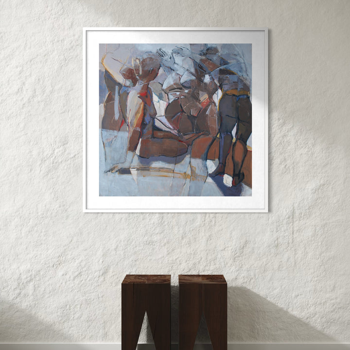 The artwork, Earth Mothers, by Penny Santy, displayed in a room.