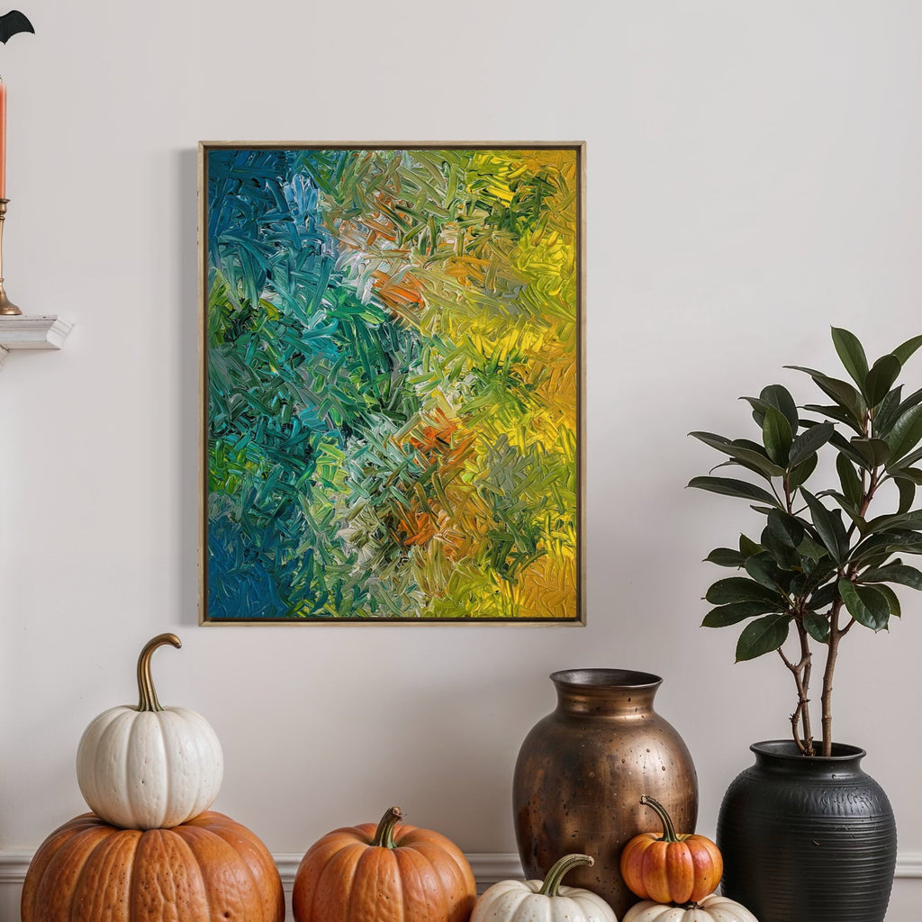 The artwork, Earth's Ache, by Hillary Hany, displayed in a room.