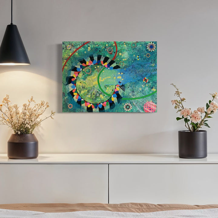 The artwork, Emergence of Consciousness, by Amy Cheng, displayed in a room.