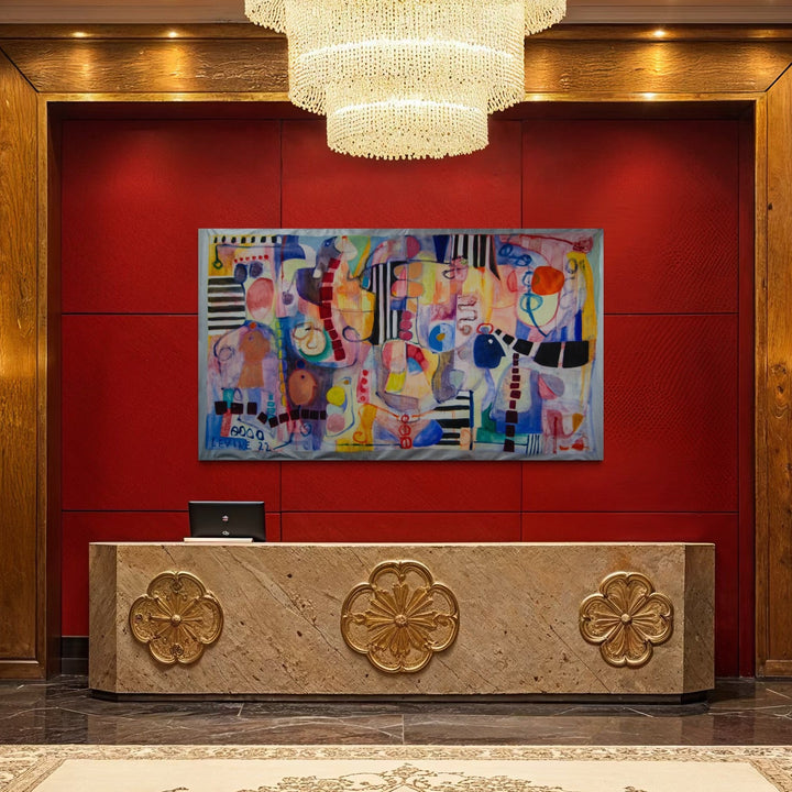 The artwork, Encounter of the second self, by Jennifer Levine, displayed in a room.