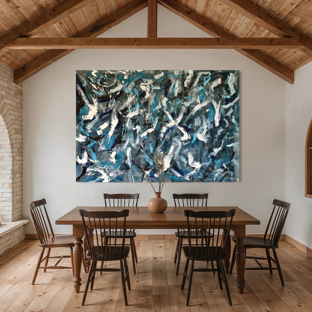 The artwork, End of December 5, by Albion Vu, displayed in a room.