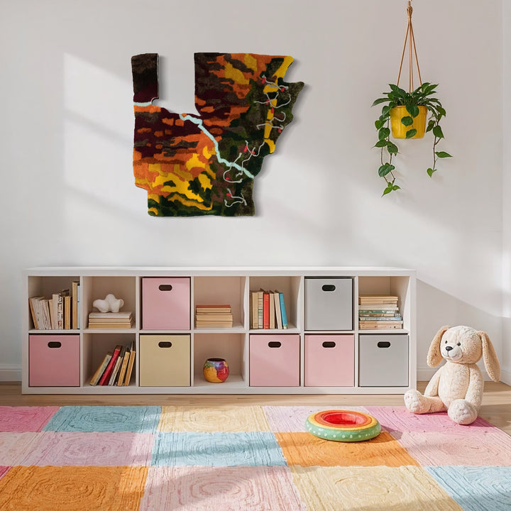 The artwork, Endangered Natural State, by Abigail Henthorne, displayed in a room.