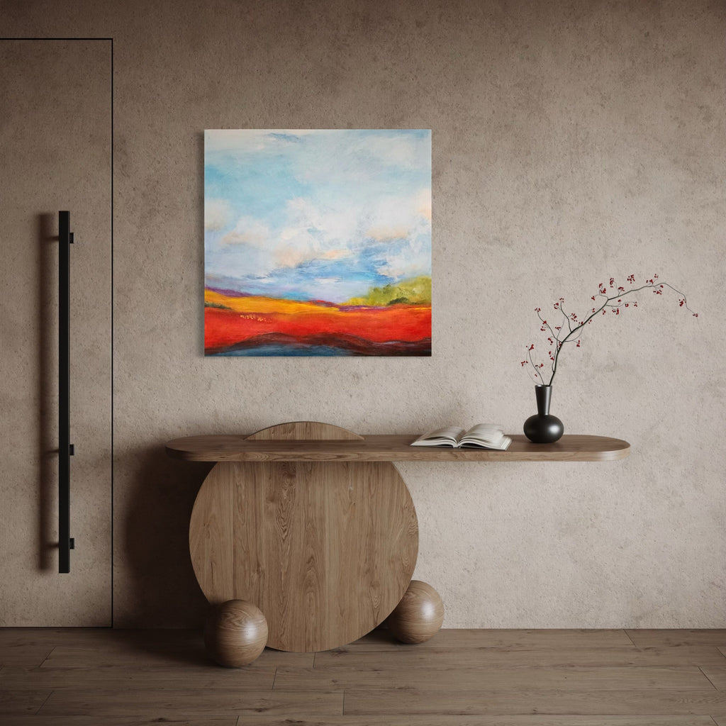 The artwork, Etherial Expanse, by Janyce Erlich-Moss, displayed in a room.