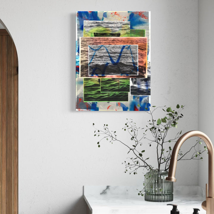 The artwork, Every Wave Crashes On My Back, by Francisco Donoso, displayed in a room.