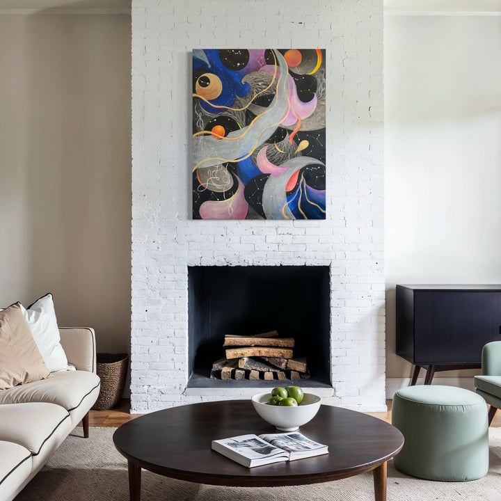 The artwork, Fabric Of Cosmos #11, by Sonomi Kobayashi, displayed in a room.