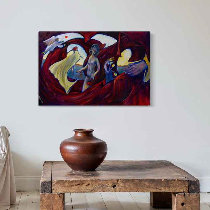 The artwork, Fabric of Life, by Dara Theodora, displayed in a room.