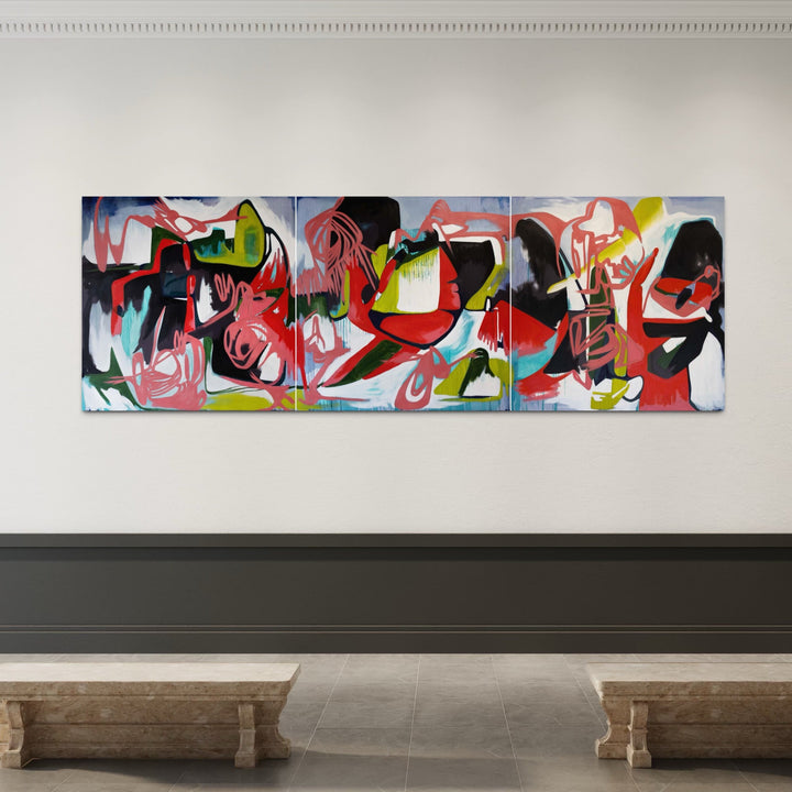 The artwork, Finding the Ways, by Lia Rodi, displayed in a room.