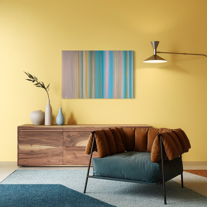 The artwork,  Floating World 23, by Willy Bo Richardson, displayed in a room.