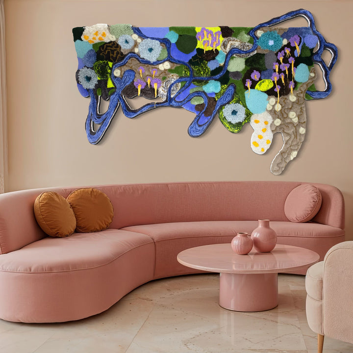 The artwork, Floral Floor, by Abigail Henthorne, displayed in a room.