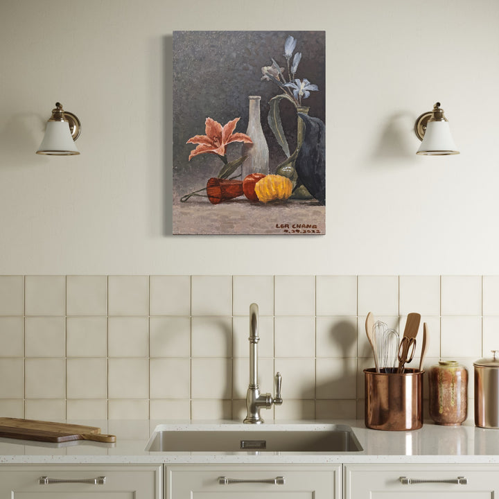 The artwork, Flowers, by Ler Chang, displayed in a room.