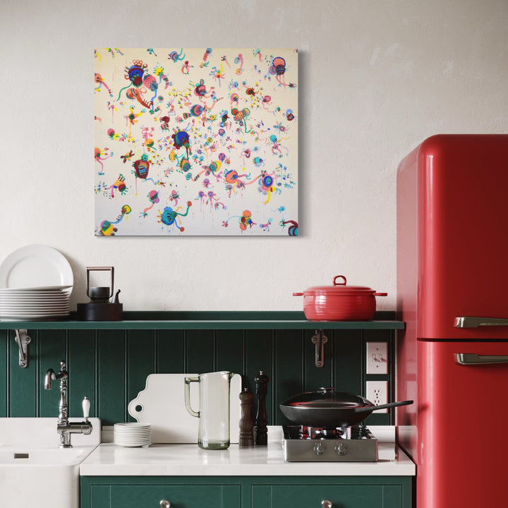 The artwork, Flowers Exploding, by Avani Patel, displayed in a room.