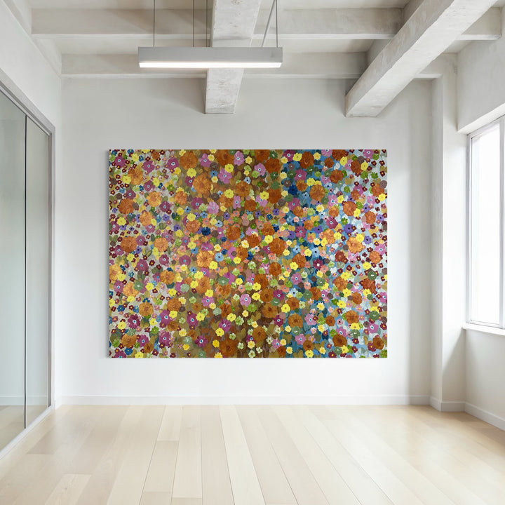 The artwork, Flowers In A Square World, by Dorothea Sandra, displayed in a room.