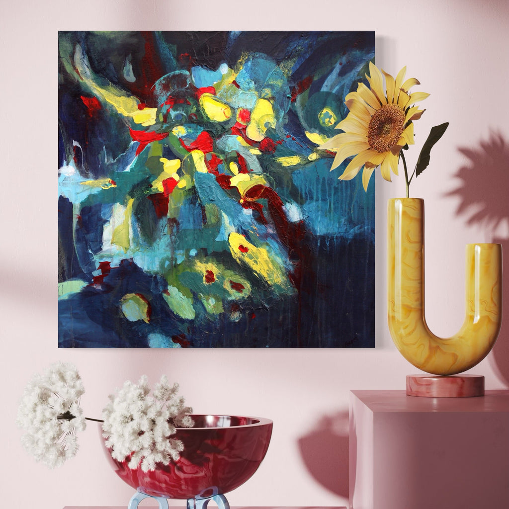 The artwork, Flowing Sky, by Carla Forrest, displayed in a room.