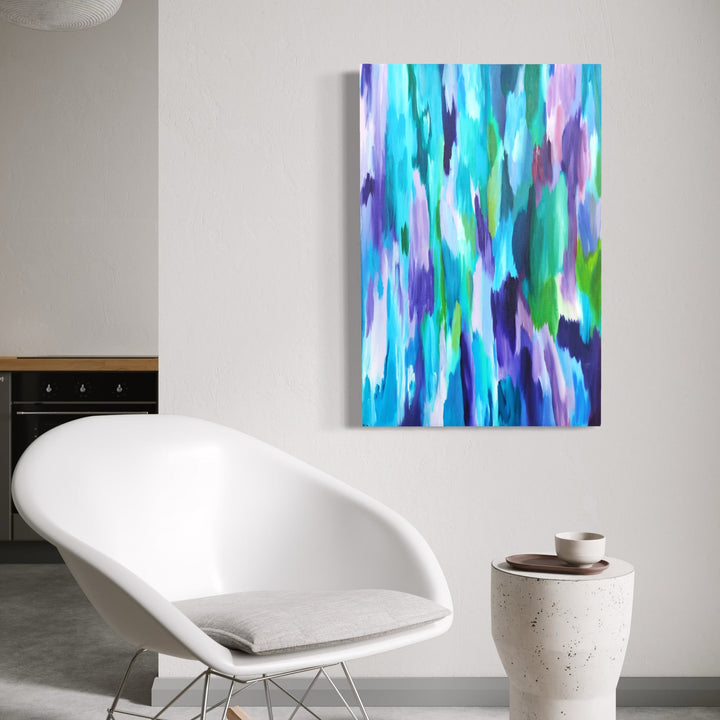 The artwork, Fluid Emotions, by Kim Rosebud, displayed in a room.