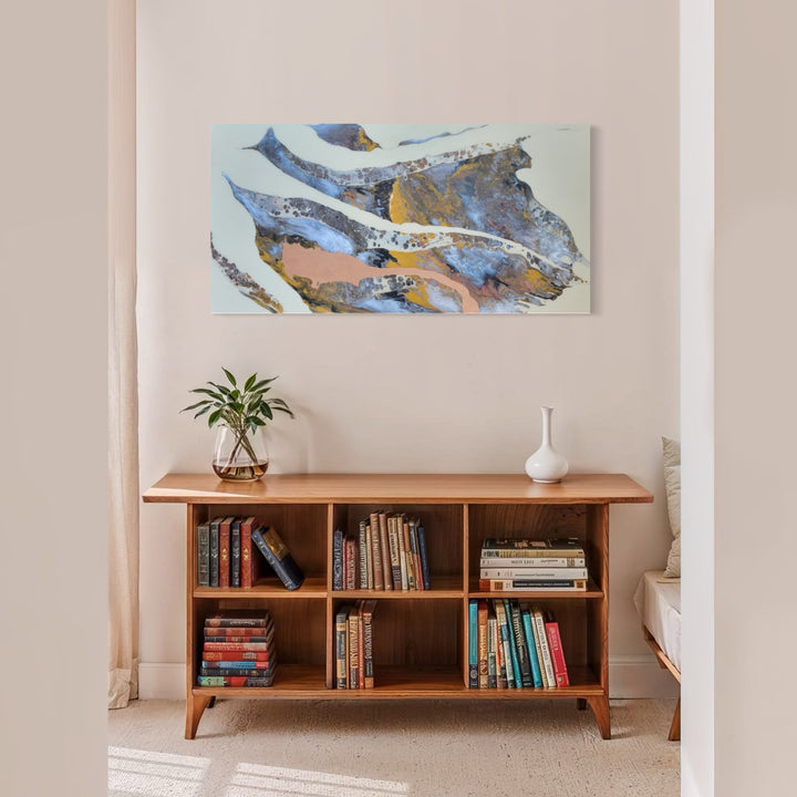 The artwork, Flying Ibis, by Swann Freslon, displayed in a room.
