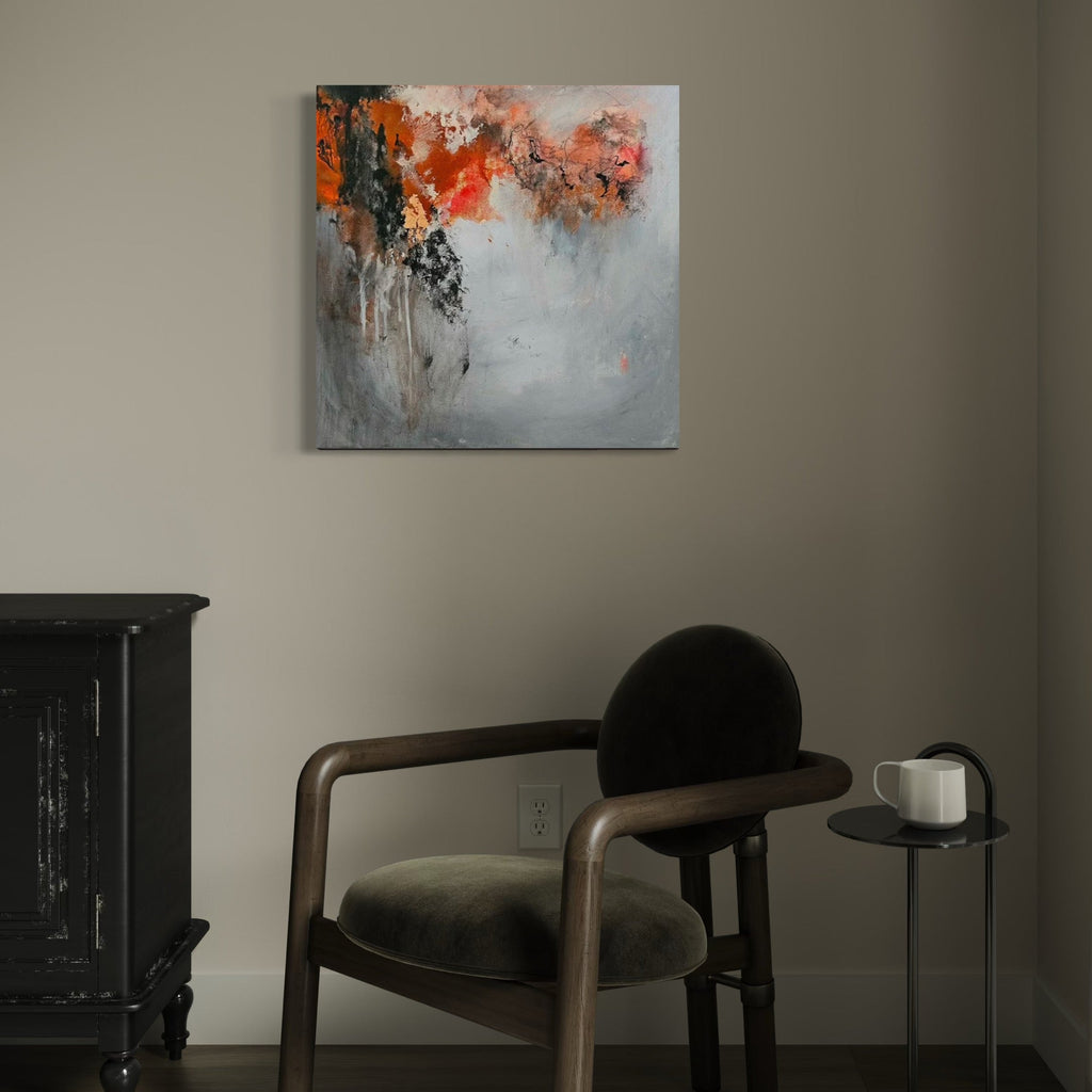 The artwork, Fog and Fire, by Janyce Erlich-Moss, displayed in a room.
