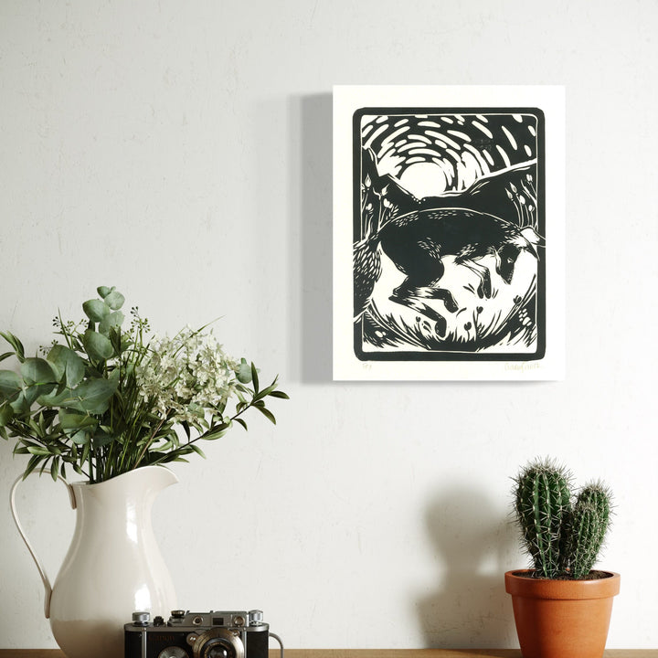 The artwork, Fox, by Ashley Ranae Quick, displayed in a room.