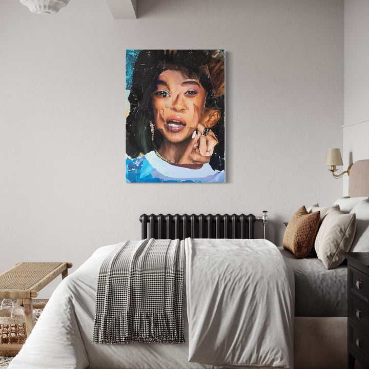 The artwork, Fractal Female, by Amy Turner, displayed in a room.