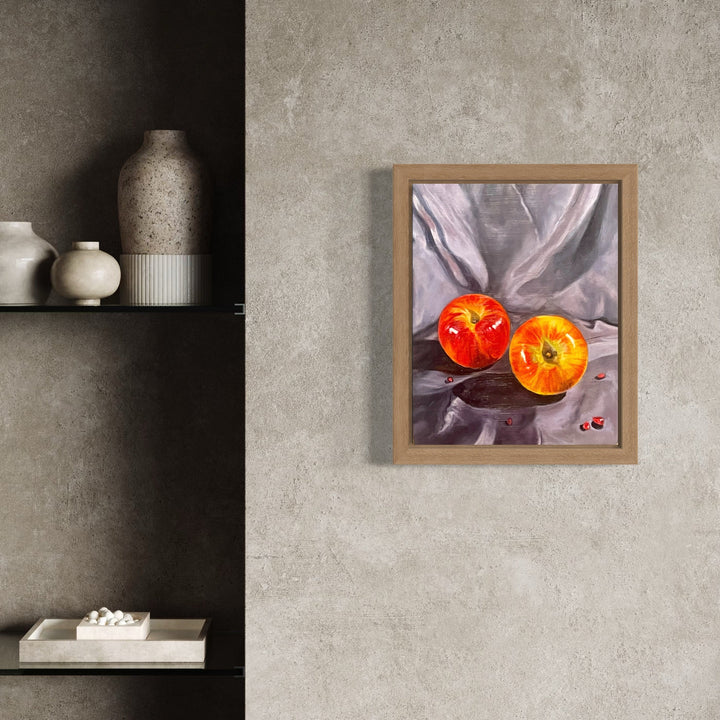 The artwork, Fruit and Seeds III, by Regina Miele, displayed in a room.