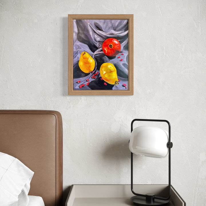 The artwork, Fruit and Seeds I, by Regina Miele, displayed in a room.