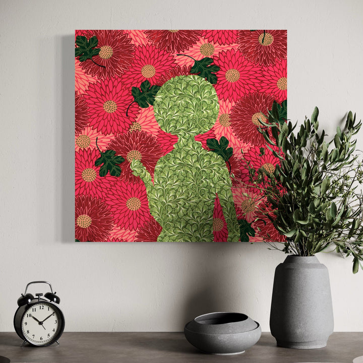 The artwork, Fuschia Fuzz, by Theresa Gooby, displayed in a room.