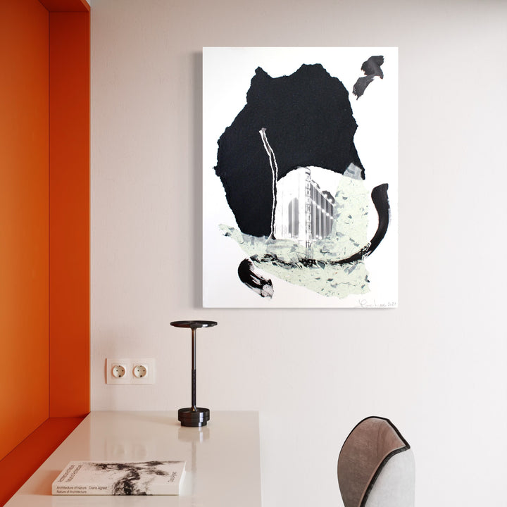 The artwork, GEORGE WASHINGTON BRIDGE , by Diane Love, displayed in a room.