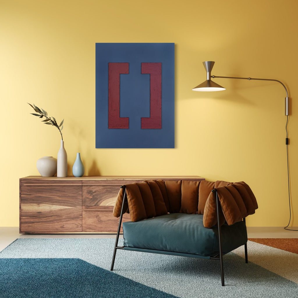 The artwork, Getting There, by Dina AZ Salem, displayed in a room.