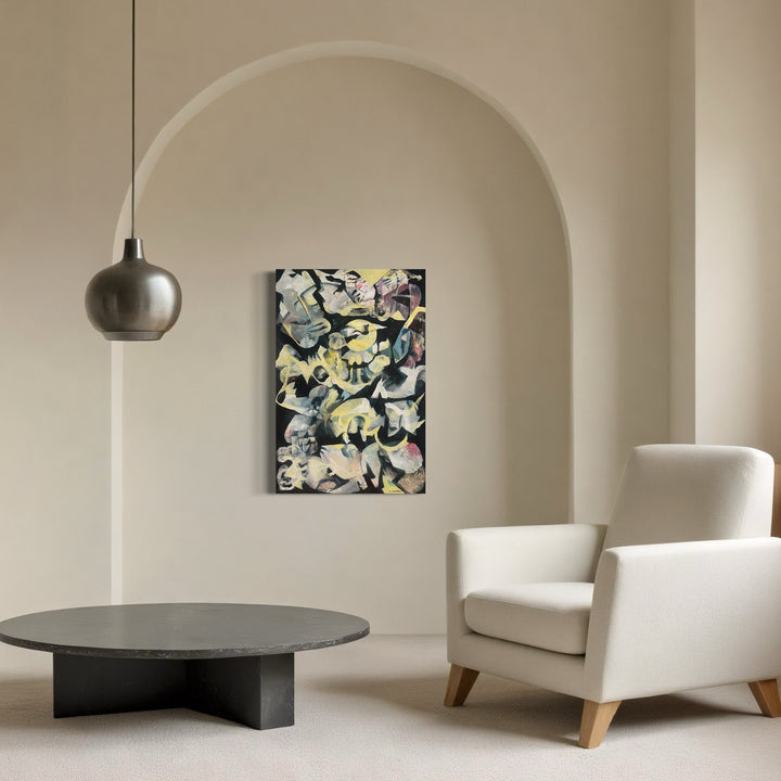 The artwork, Ghost Fossils, by David Louis Cintron, displayed in a room.