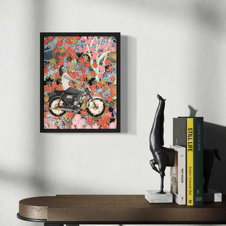 The artwork, Girl on a Bike, by Theresa Gooby, displayed in a room.