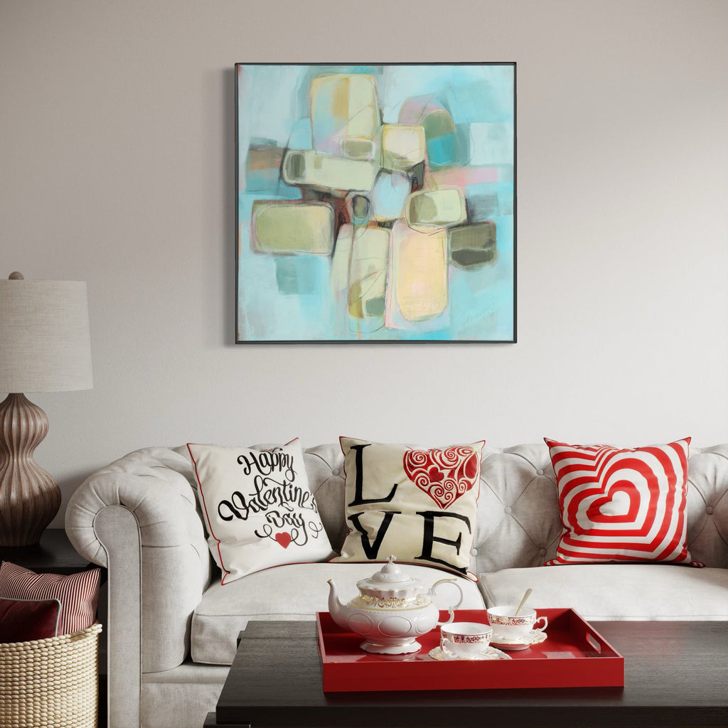 The artwork, Give My Heart A Listen, by Ann Flemings, displayed in a room.