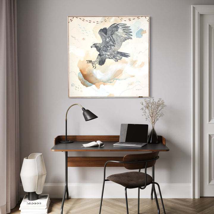 The artwork, Golden Eagle, Sacred Messenger & Master of the Sky, by Alicia Hauff, displayed in a room.