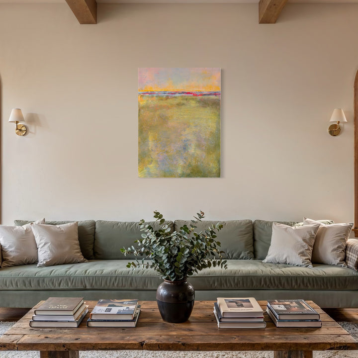 The artwork, Golden Moment, by Victoria Primicias, displayed in a room.