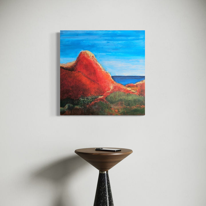 The artwork, Golden Mountain, by Janyce Erlich-Moss, displayed in a room.
